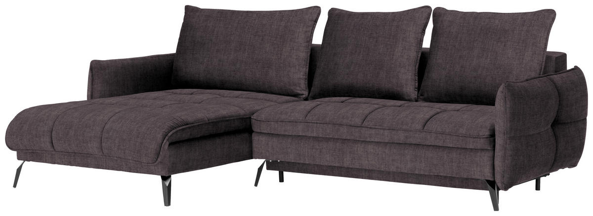 ECKSOFA Graphitfarben Flachgewebe  - Schwarz/Graphitfarben, LIFESTYLE, Textil/Metall (180/273cm) - Hom`in
