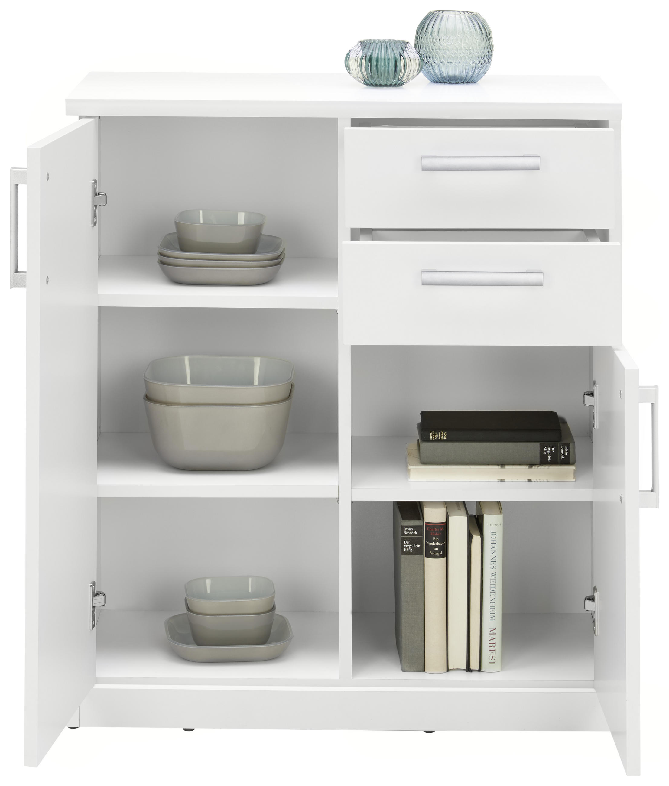KOMMODE Weiß - Silberfarben/Schwarz, Basics, Holzwerkstoff/Kunststoff (72/84/36cm) - Xora