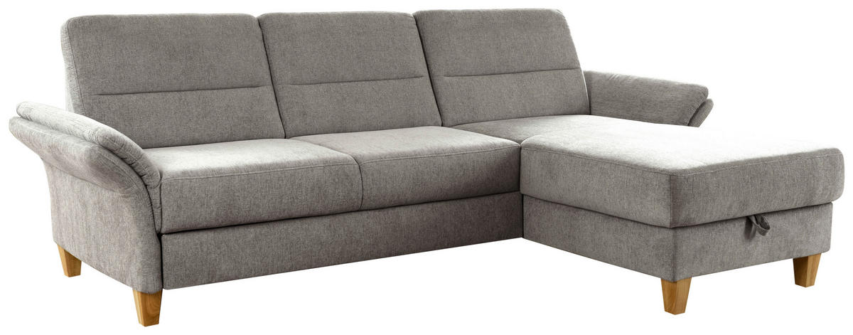 ECKSOFA in Flachgewebe Graubraun  - Eichefarben/Graubraun, Konventionell, Holz/Textil (252/162cm) - Sit & More