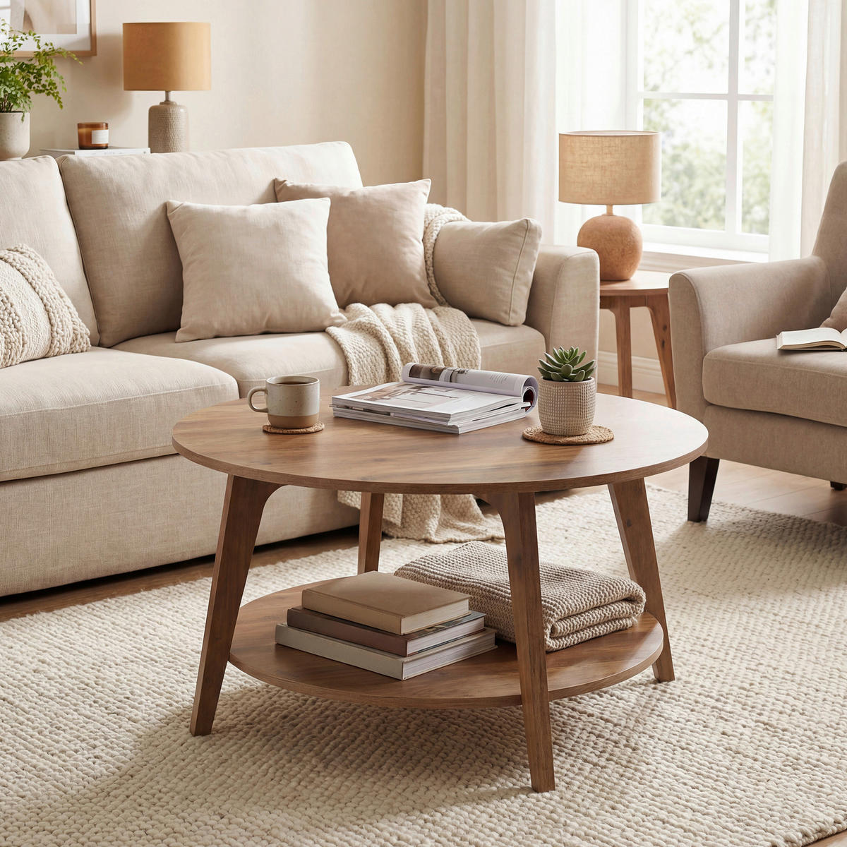 COUCHTISCH 80/80/45 cm rund Eichefarben einfacher Aufbau  - Eichefarben, Trend, Holzwerkstoff (80/80/45cm) - Boxxx