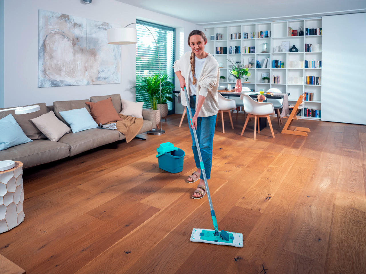 ČISTICÍ SADA NA PODLAHY - tyrkysová, Basics, plast (33/148cm) - Leifheit