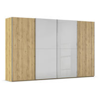SCHWEBETÜRENSCHRANK 360/223/68 cm 4-türig Eichefarben, Chromfarben, Hellgrau  - Chromfarben/Eichefarben, Design, Glas/Holz (360/223/68cm) - Novel