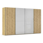 SCHWEBETÜRENSCHRANK 360/223/68 cm 4-türig Eichefarben, Chromfarben, Hellgrau  - Chromfarben/Eichefarben, Design, Glas/Holz (360/223/68cm) - Novel