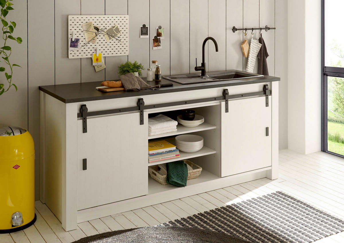 SPÜLENUNTERSCHRANK 201/93/64 cm  in Anthrazit, Weiß  - Anthrazit/Schwarz, Trend, Holzwerkstoff/Metall (201/93/64cm) - MID.YOU