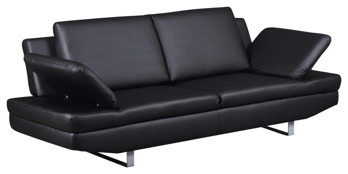 3-SITZER-SOFA in Lederlook Schwarz  - Schwarz/Grau, Design, Textil/Metall (218/78/88cm) - MID.YOU