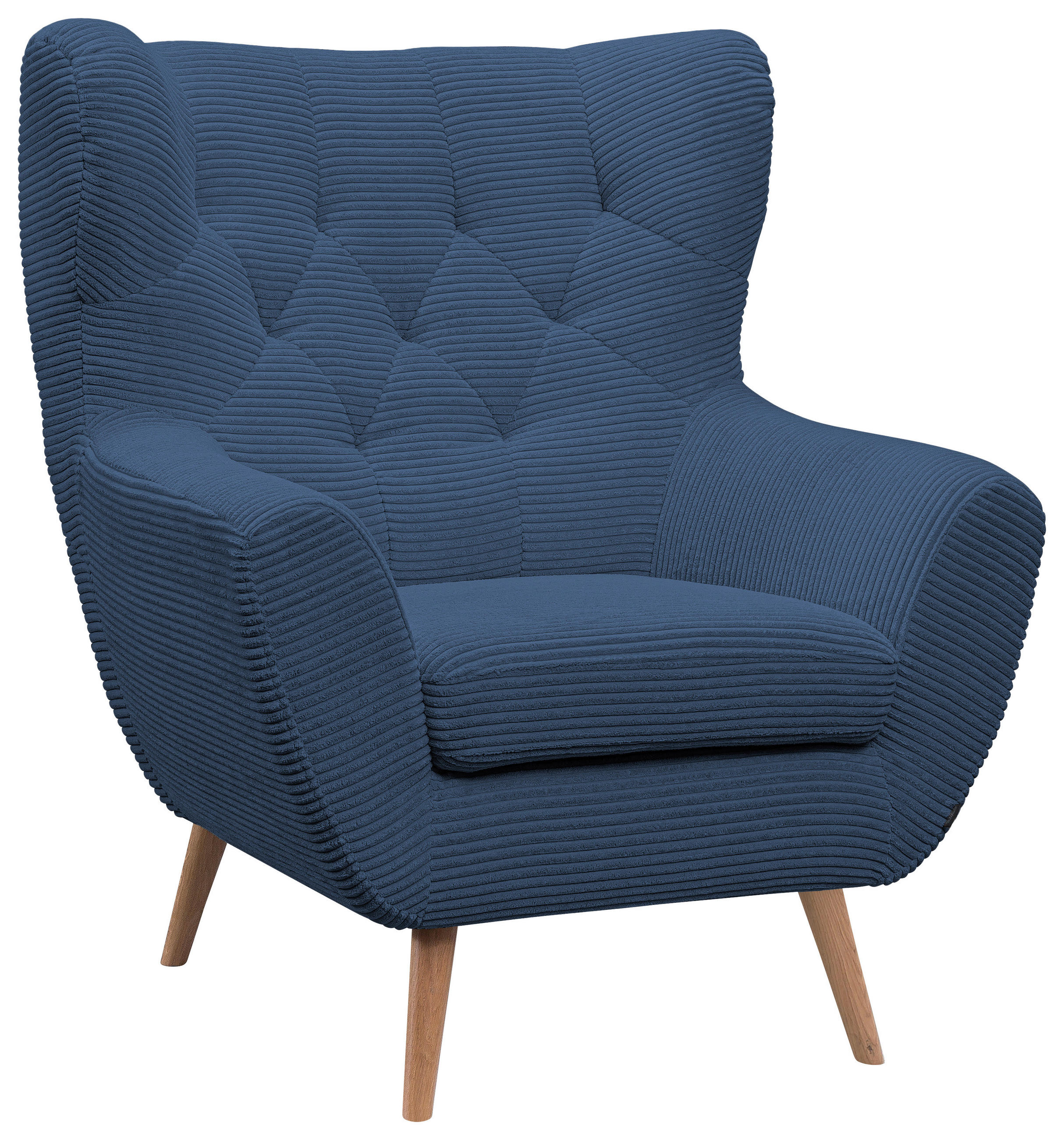 SESSEL in Cord Blau  - Blau/Eichefarben, Design, Holz/Textil (87/101/95cm) - Stylife