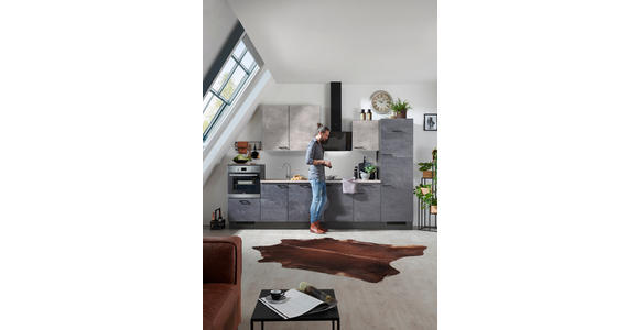 KÜCHENLEERBLOCK 340 cm in Graphitfarben, Grau - Schwarz/Graphitfarben, Design, Holzwerkstoff/Metall (340cm) - Xora