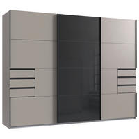 SCHWEBETÜRENSCHRANK 270/208/64 cm,  in Sahara, Graphitfarben, Schwarz, 3 Tür(en)  - Schwarz/Graphitfarben, Design, Glas/Holzwerkstoff (270/208/64cm) - Carryhome