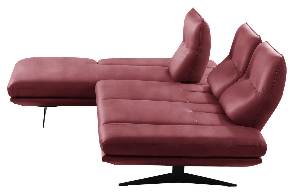 ECKSOFA Kirschrot Echtleder Armteilverstellung, Kopfteilverstellung, Sitztiefenverstellung  - Schwarz/Kirschrot, Design, Leder/Metall (180/291cm) - Celina Home