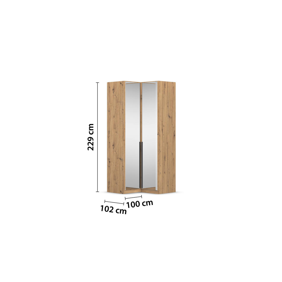 ECKKLEIDERSCHRANK 100/229/102 cm  - Eiche Artisan/Grau, MODERN, Glas/Holzwerkstoff (100/229/102cm) - Rauch Möbel
