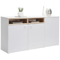 KOMODA, bílá, barvy dubu, 180,4/92,8/43 cm - bílá/barvy stříbra, Design, kompozitní dřevo/plast (180,4/92,8/43cm) - Hom`in