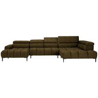 WOHNLANDSCHAFT in Samt, Webstoff Olivgrün  - Schwarz/Olivgrün, Design, Textil/Metall (177/385/216cm) - Welnova