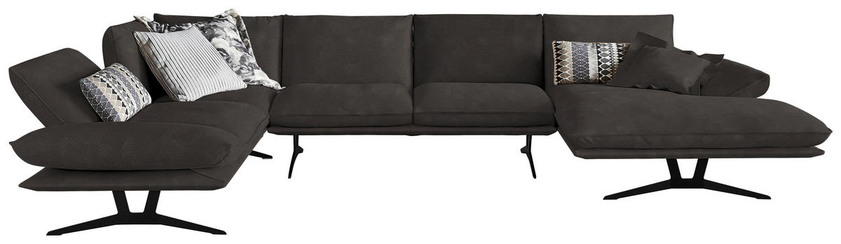 WOHNLANDSCHAFT in Echtleder Graubraun  - Graubraun/Schwarz, Natur, Leder/Metall (217/359/155cm) - Dieter Knoll