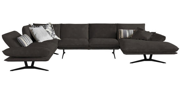 WOHNLANDSCHAFT in Echtleder Graubraun - Graubraun/Schwarz, Natur, Leder/Metall (217/359/155cm) - Dieter Knoll