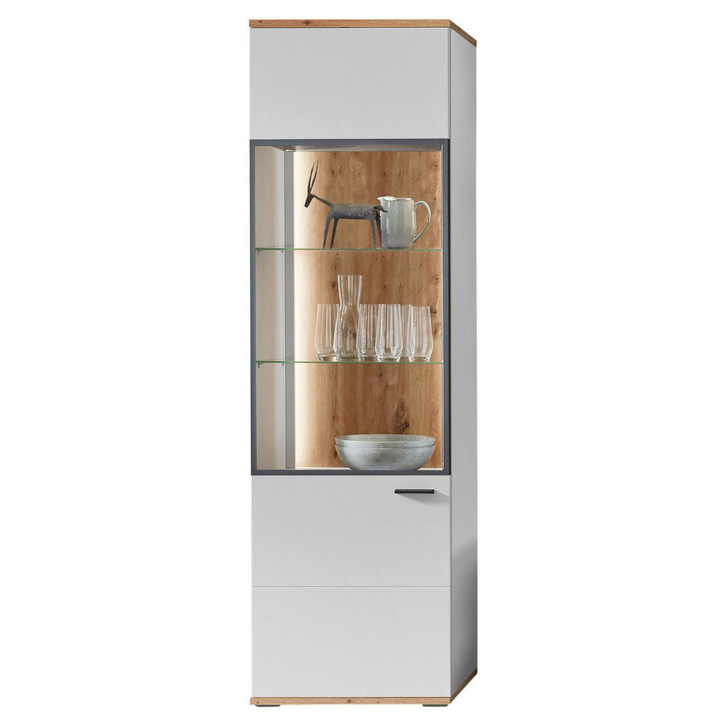 Thumbnail - home24 Vitrine Basset, Schwarz, Weiß, Eiche Artisan, Glas, Holzwerkstoff, 5 Fächer, 60x206x37 cm, Typenauswahl, Beimöbel...