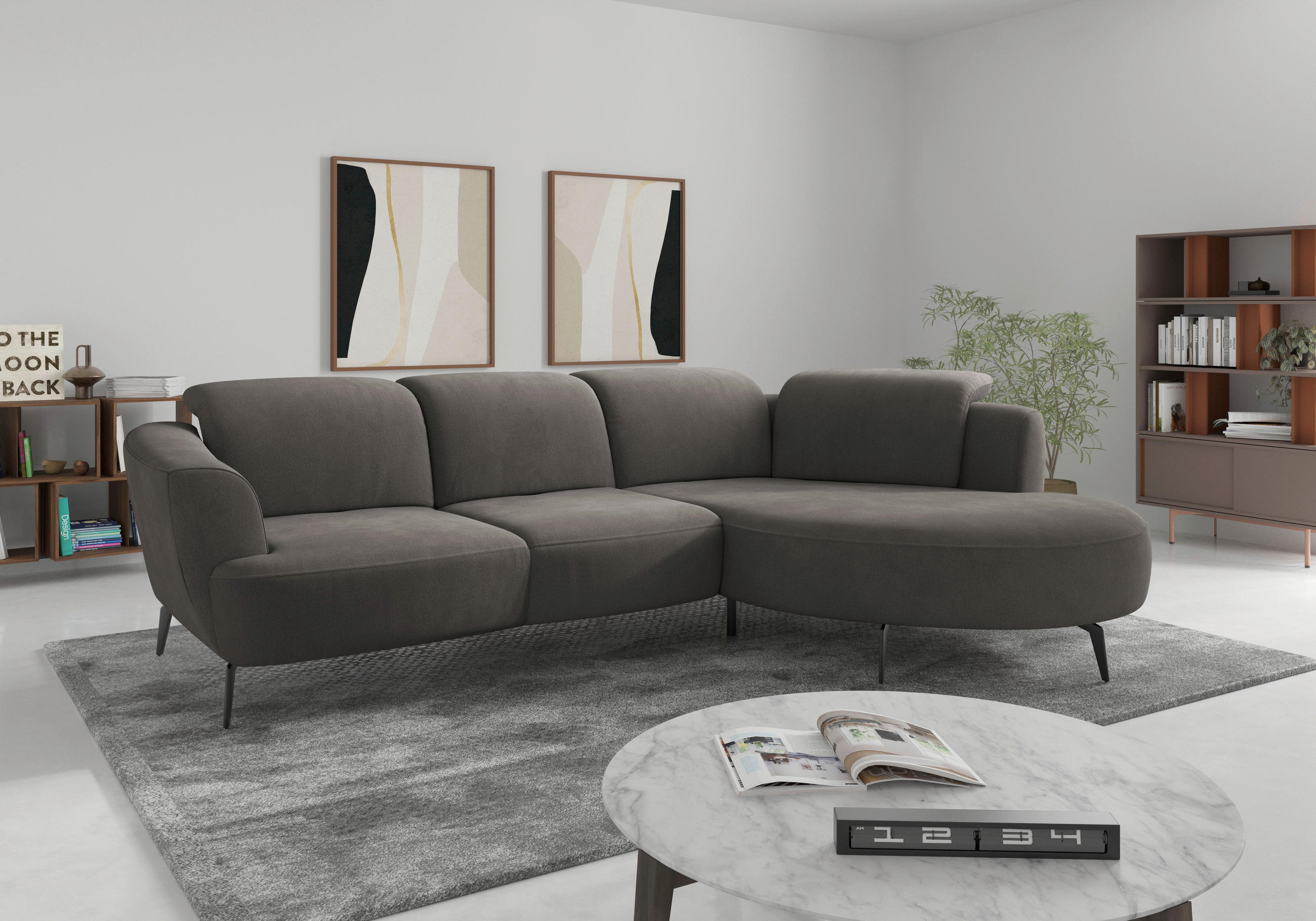 ECKSOFA ZOE E in Flachgewebe Graphitfarben  309/199 cm  - Schwarz/Graphitfarben, KONVENTIONELL, Textil/Metall (309/199cm) - Sit & More