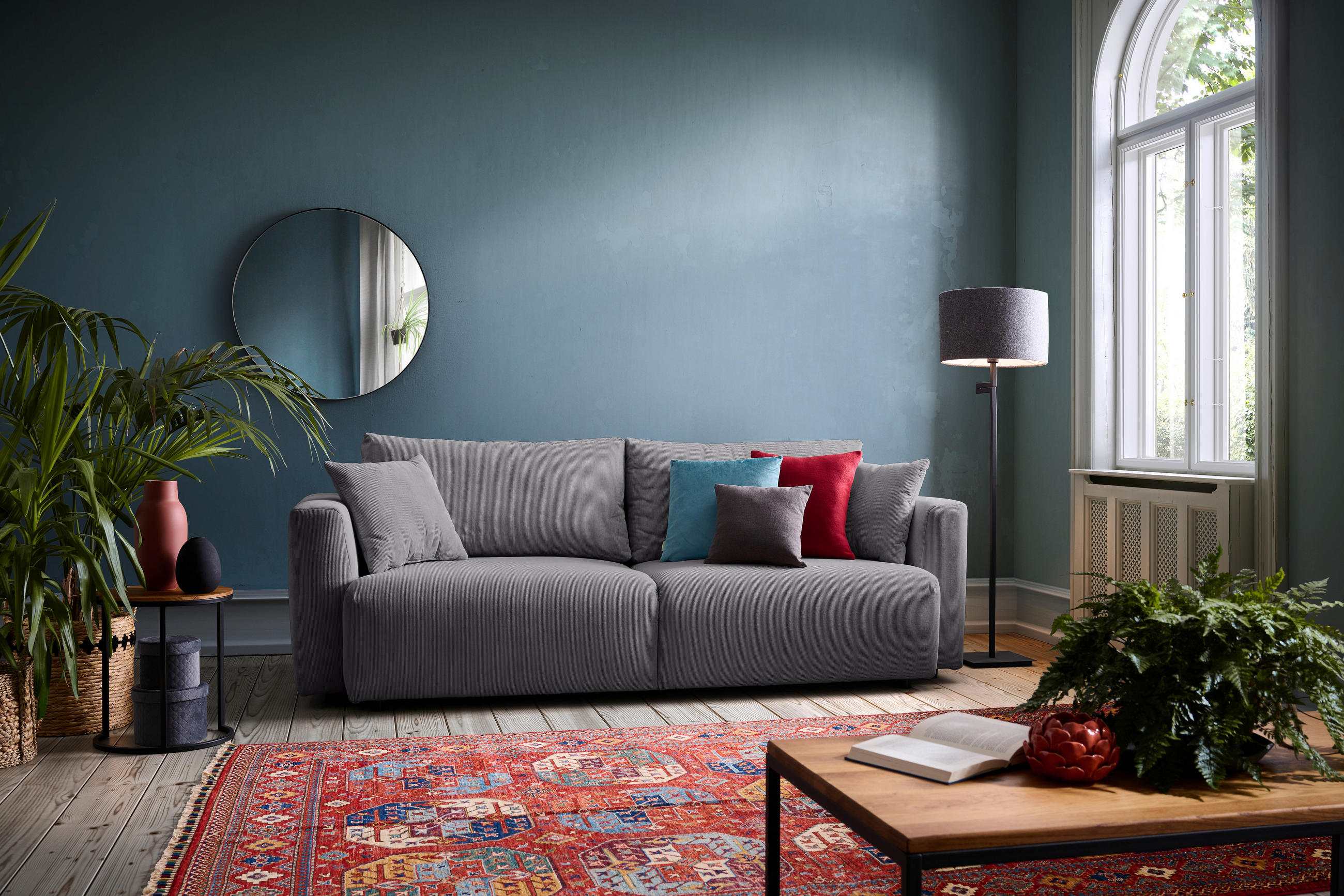 SCHLAFSOFA Cord Grau  - Schwarz/Grau, Design, Kunststoff/Textil (250/92/105cm) - Carryhome