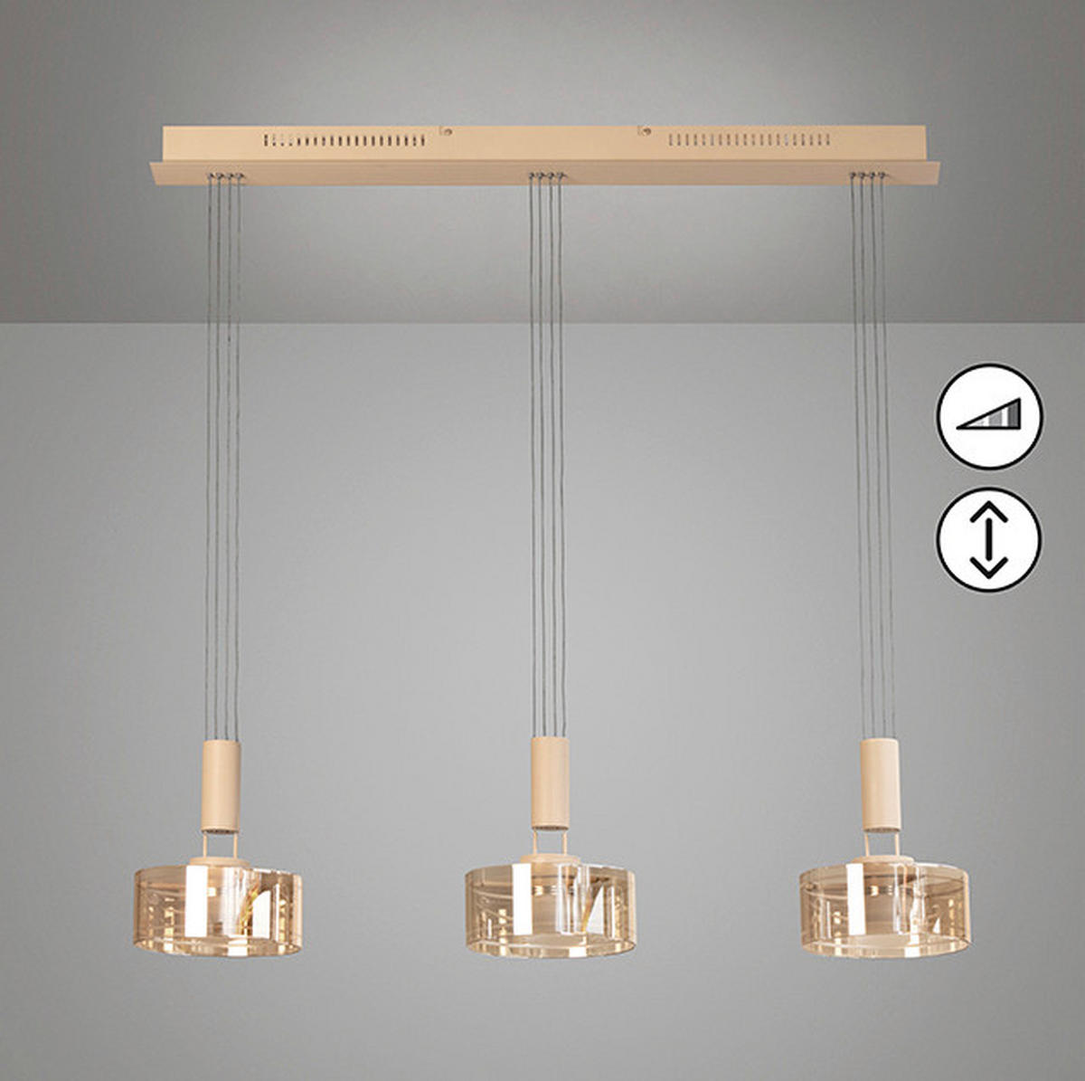 LED-HÄNGELEUCHTE Lavin 100/20/160 cm   - Sandfarben/Bernsteinfarben, Basics, Glas/Metall (100/20/160cm) - Fischer & Honsel