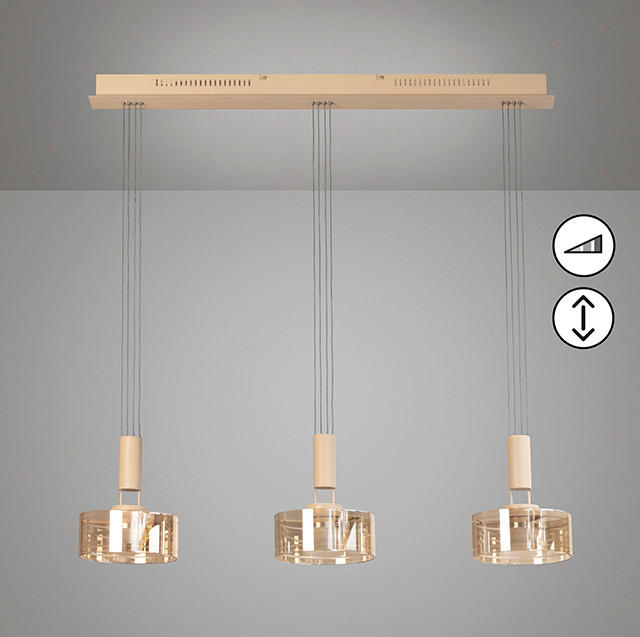 Thumbnail - Fischer & Honsel Led-Hängeleuchte Lavin, Sand, Bernstein, Metall, Glas, länglich,länglich, 20x160x100 cm, höhenverstellb...