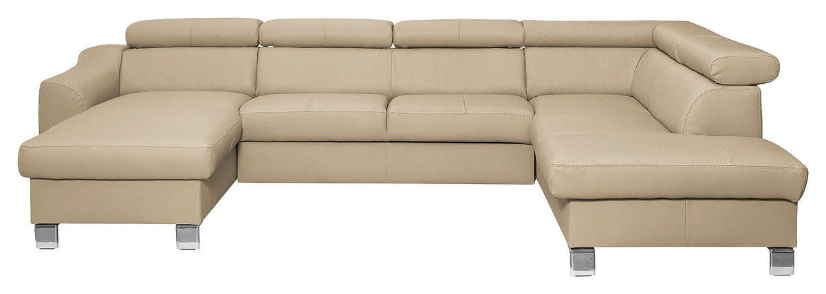 WOHNLANDSCHAFT in Lederlook Echtleder Beige  - Chromfarben/Beige, Design, Leder/Textil (175/315/208cm) - Livetastic