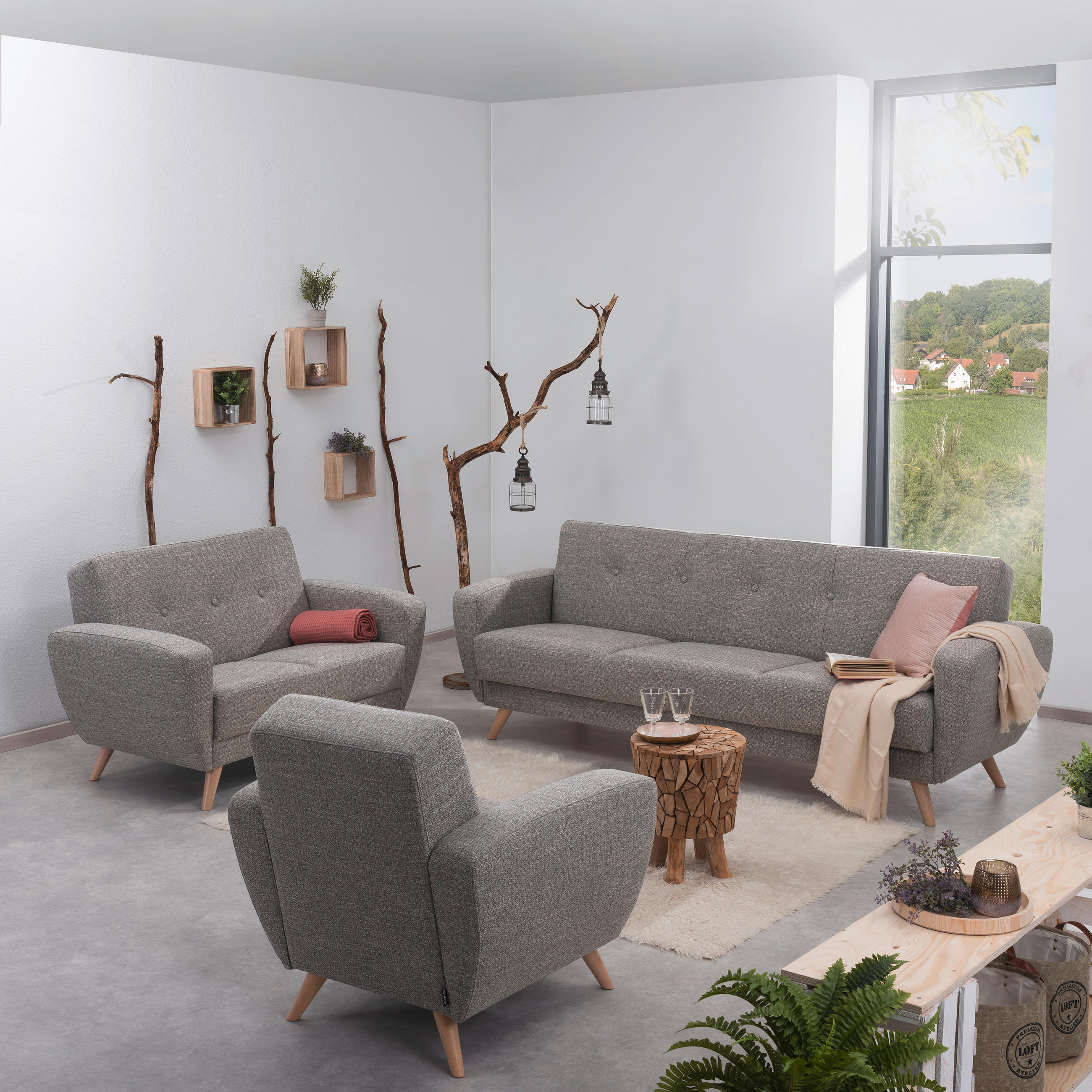 SESSEL Flachgewebe Grau - Naturfarben/Grau, Design, Holz/Textil (83/85/82cm) - Max Winzer