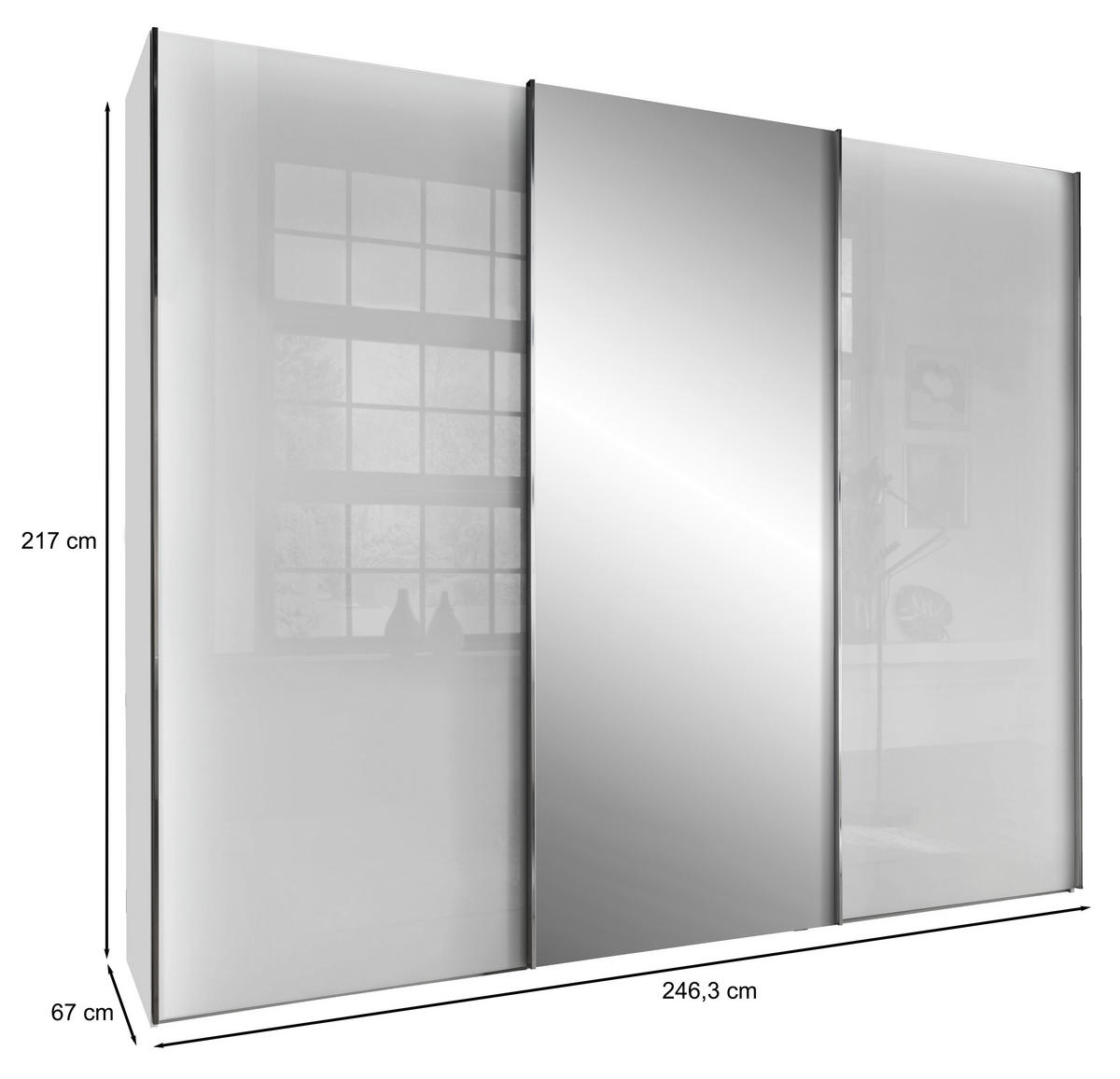 SCHWEBETÜRENSCHRANK in Weiss  - Chromfarben/Weiss, Konventionell, Glas/Holzwerkstoff (250/217/67cm) - Dieter Knoll