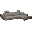 ECKSOFA Graubraun Chenille Armlehnenkissen, Rücken echt, Sitztiefenverstellung  - Graubraun/Schwarz, KONVENTIONELL, Textil/Metall (313/215cm) - Hom`in