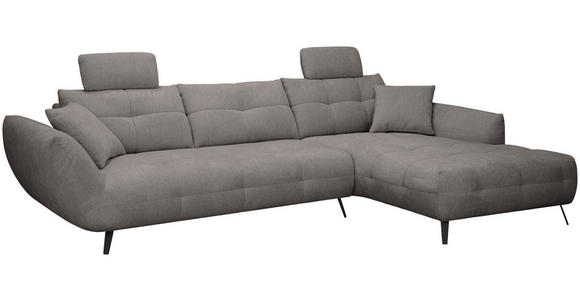 ECKSOFA Graubraun Chenille Armlehnenkissen, Rücken echt, Sitztiefenverstellung  - Graubraun/Schwarz, KONVENTIONELL, Textil/Metall (313/215cm) - Hom`in
