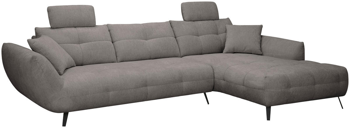 ECKSOFA Graubraun Chenille Armlehnenkissen, Rücken echt, Sitztiefenverstellung  - Graubraun/Schwarz, KONVENTIONELL, Textil/Metall (313/215cm) - Hom`in