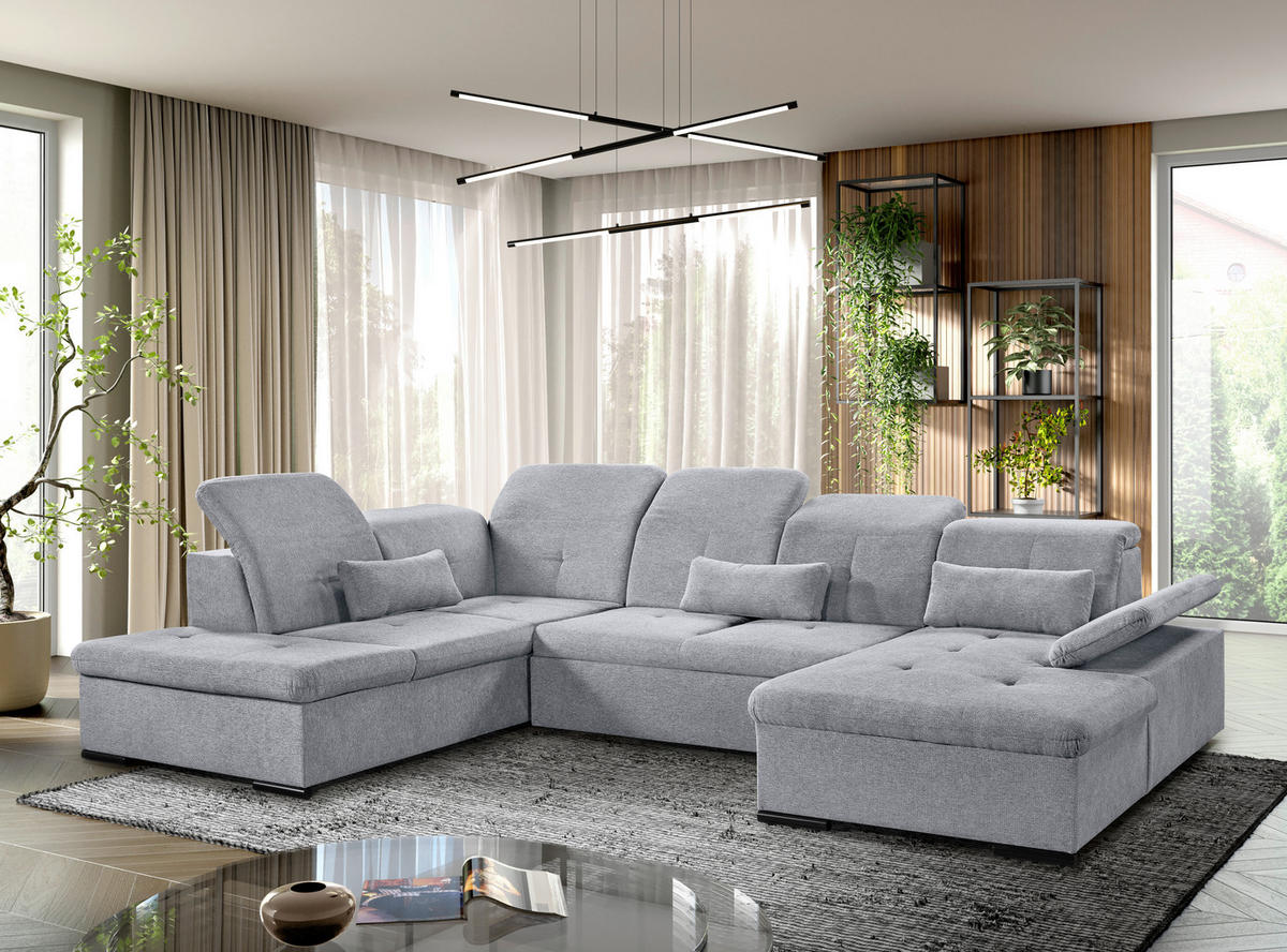 WOHNLANDSCHAFT Grau Chenille  - Grau, KONVENTIONELL, Kunststoff/Textil (188/340/240cm) - Carryhome