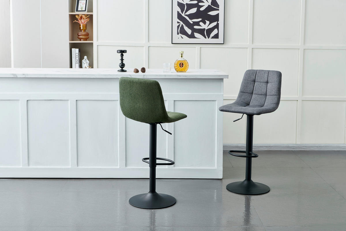 BARHOCKER Webstoff Grau, Schwarz Eisen Sitzfläche 360° drehbar  - Schwarz/Grau, Design, Textil/Metall (43/90-112/47cm) - Stylife