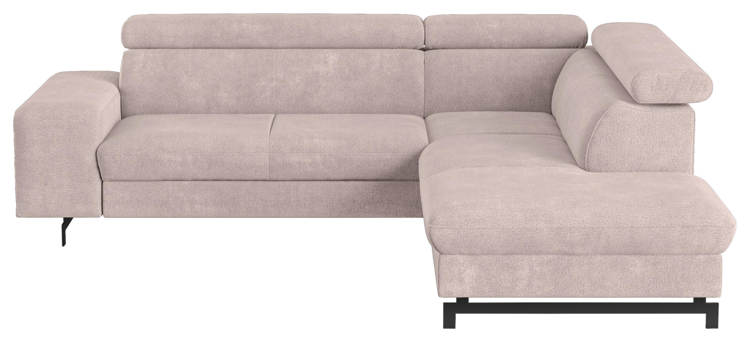 ECKSOFA Creme Chenille Bettkasten, Schlaffunktion, Kopfteilverstellung  - Creme/Schwarz, Textil/Metall (262/215cm) - MID.YOU