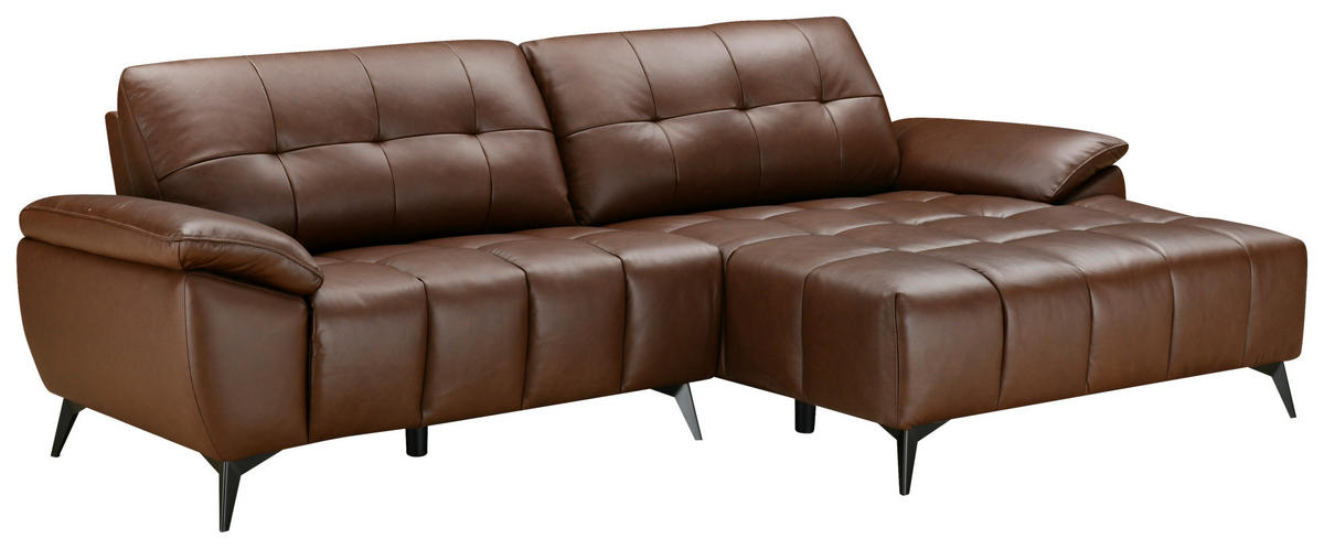 ECKSOFA in Lederlook Echtleder Braun   - Schwarz/Braun, Design, Leder/Textil (266/86/120cm) - MID.YOU