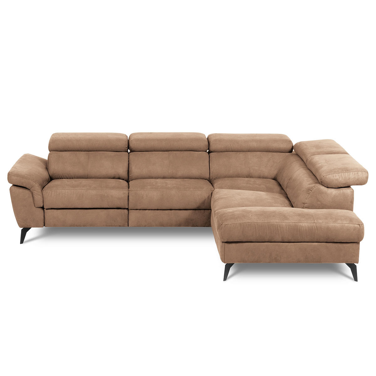 ECKSOFA Lederlook Hellbraun  - Hellbraun/Schwarz, Design, Textil/Metall (265/210cm) - Livetastic