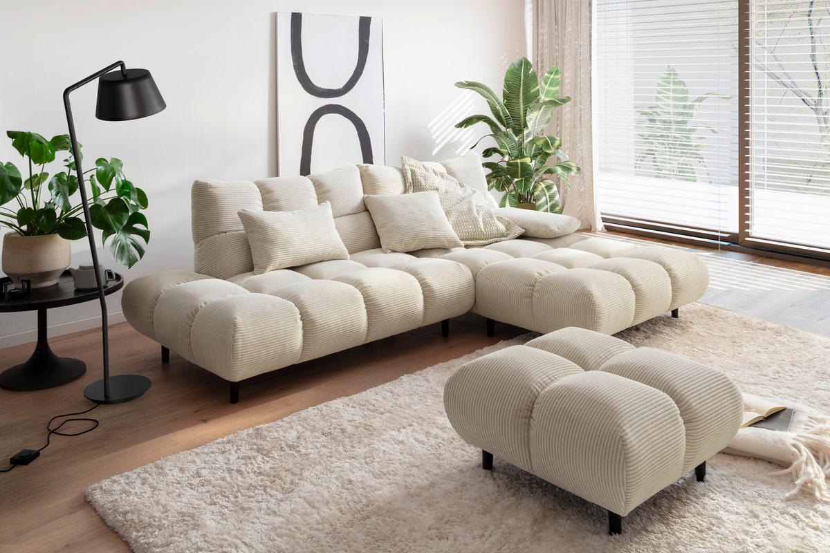 ECKSOFA Naturfarben Cord  - Schwarz/Naturfarben, Design, Holz/Textil (178/255cm) - Pure Home Lifestyle