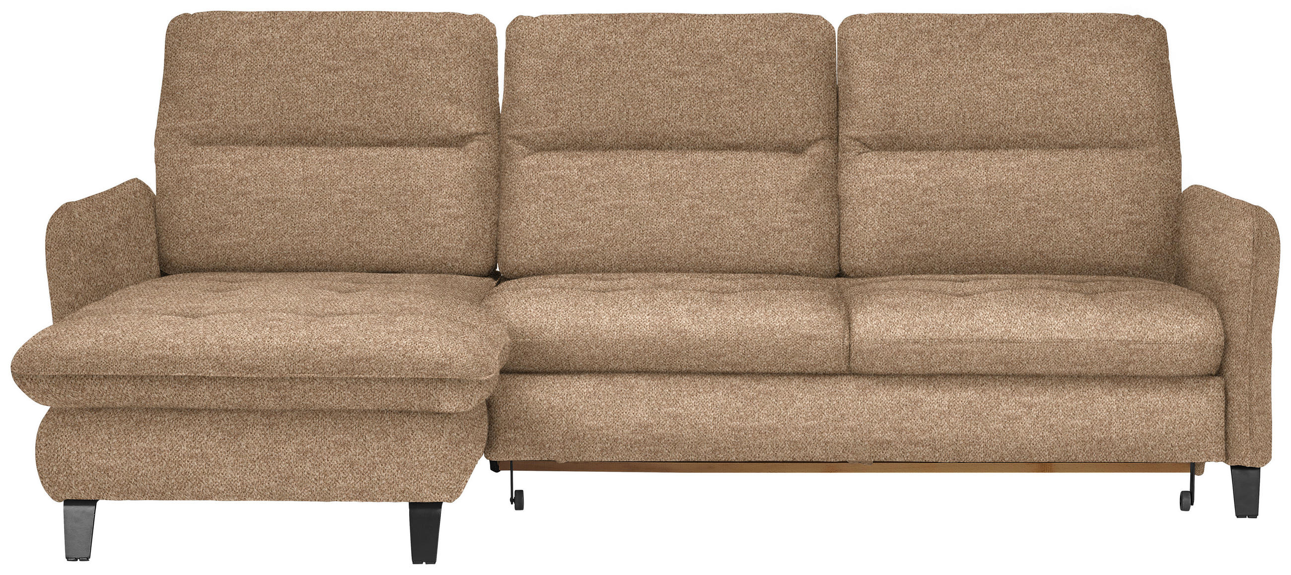 ECKSOFA Hellbraun Plüsch  - Hellbraun/Schwarz, KONVENTIONELL, Textil/Metall (190/254cm) - Livetastic