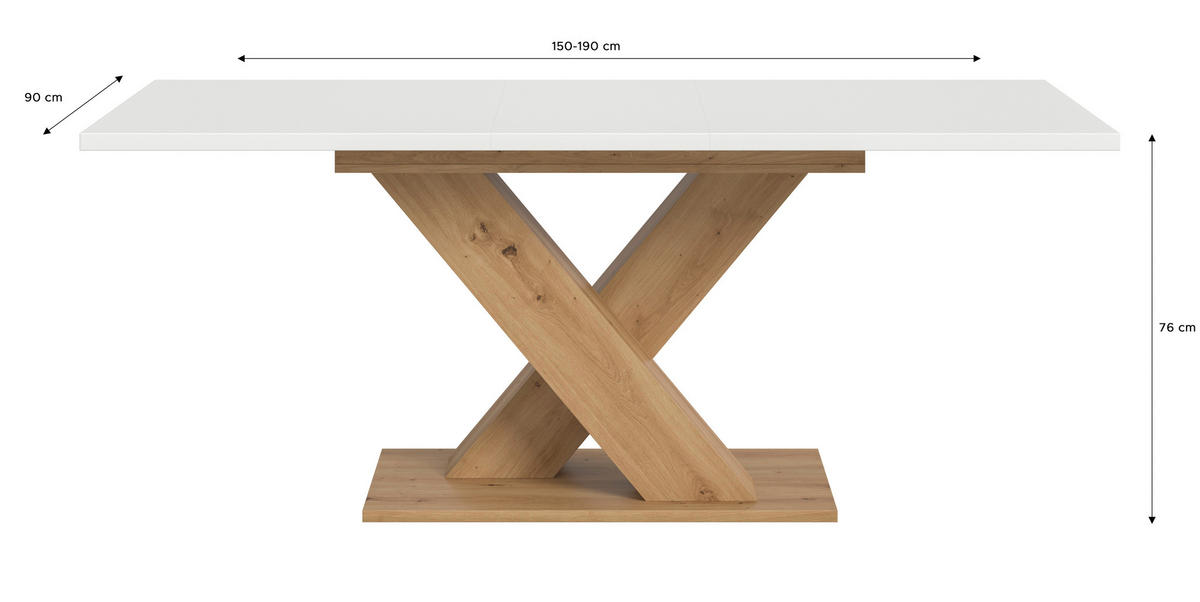 AUSZIEHTISCH Weiß rechteckig  ausziehbar  - Eiche Artisan/Weiß, KONVENTIONELL, Holzwerkstoff (150-190/76/90cm)