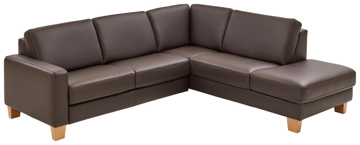 ECKSOFA in Echtleder Dunkelbraun  - Eiche Bianco/Dunkelbraun, Natur, Leder/Holz (257/235cm) - Valdera