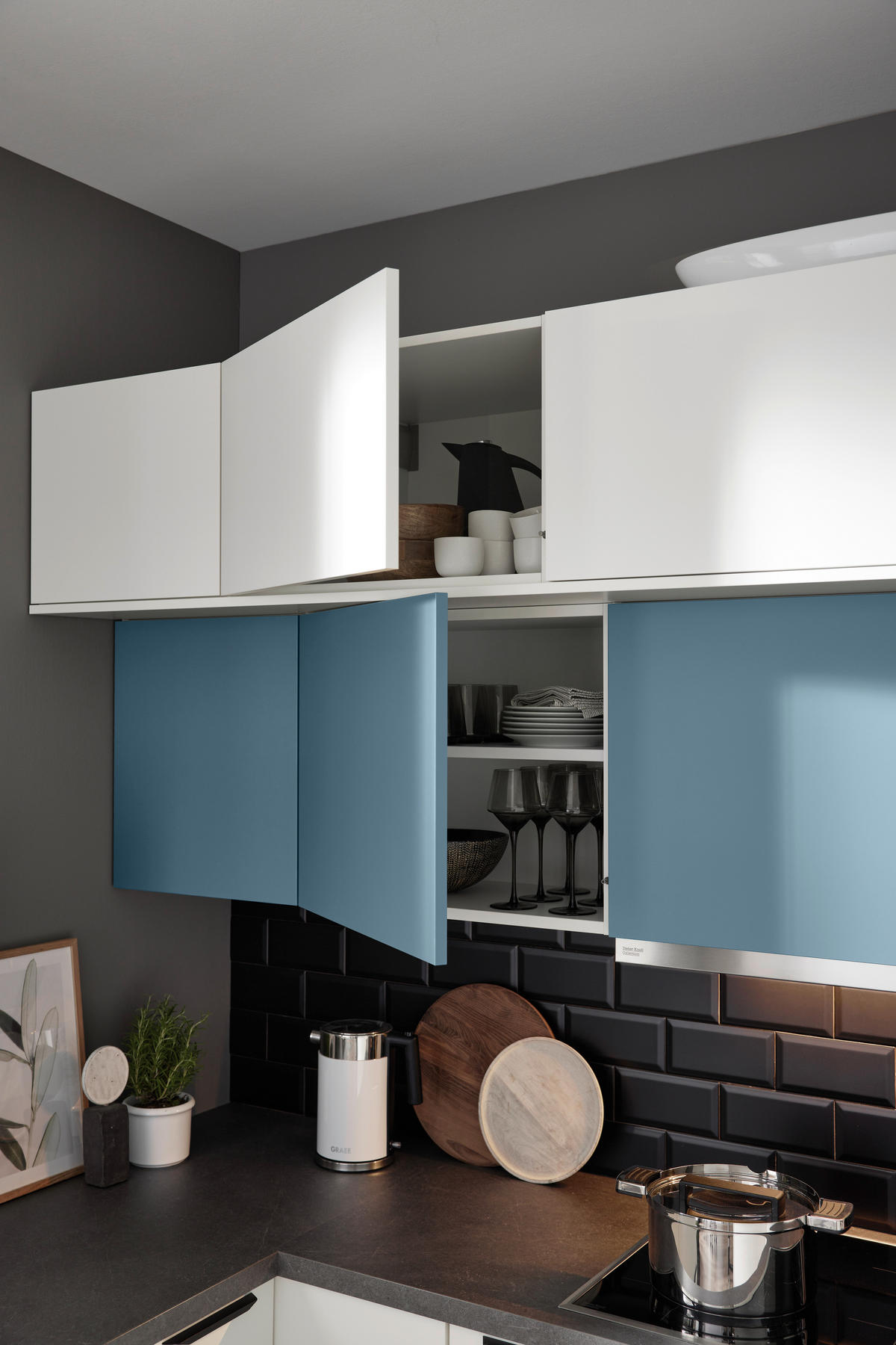 EINBAUKÜCHE UMANI  - Blau/Weiß, Design, Holzwerkstoff - Novel