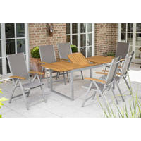 GARTENKLAPPSESSEL in Holz, Metall, Textil Grau, Akaziefarben  - Silberfarben/Akaziefarben, ROMANTIK / LANDHAUS, Holz/Textil (58,5/110,5/65cm) - Gardenson