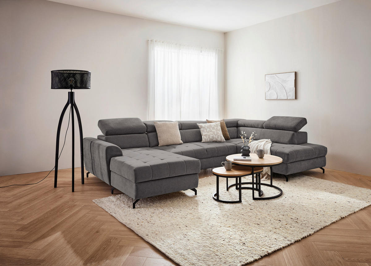 WOHNLANDSCHAFT Anthrazit Struktur  - Anthrazit/Schwarz, Design, Textil/Metall (177/327/203cm) - Stylife