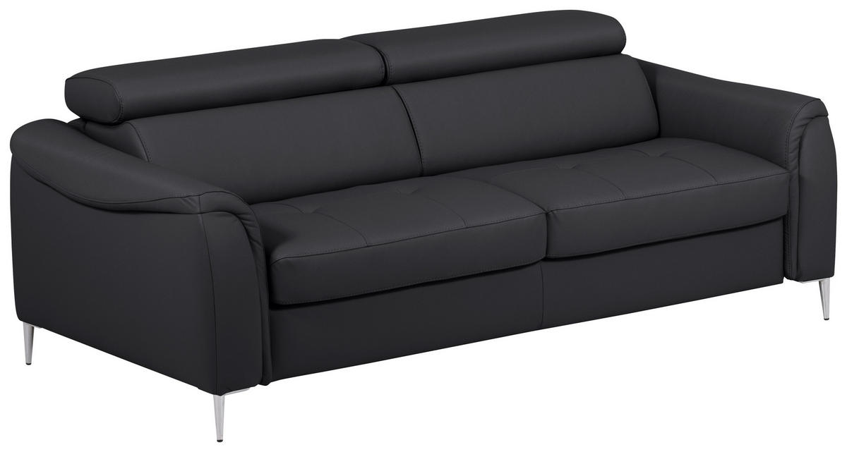SCHLAFSOFA PAFOS Schwarz Echtleder Lederlook  - Schwarz, Design, Leder/Textil (203/77-98/103cm) - MID.YOU
