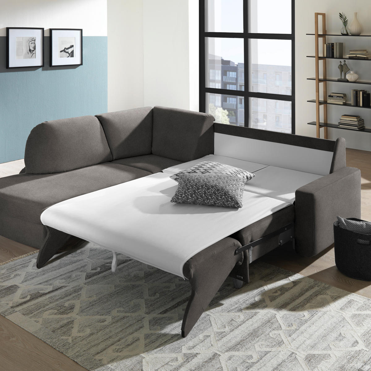 ECKSOFA in Flachgewebe Schlammfarben  208/227 cm  - Schlammfarben/Eichefarben, KONVENTIONELL, Holz/Textil (208/227cm) - Sedda