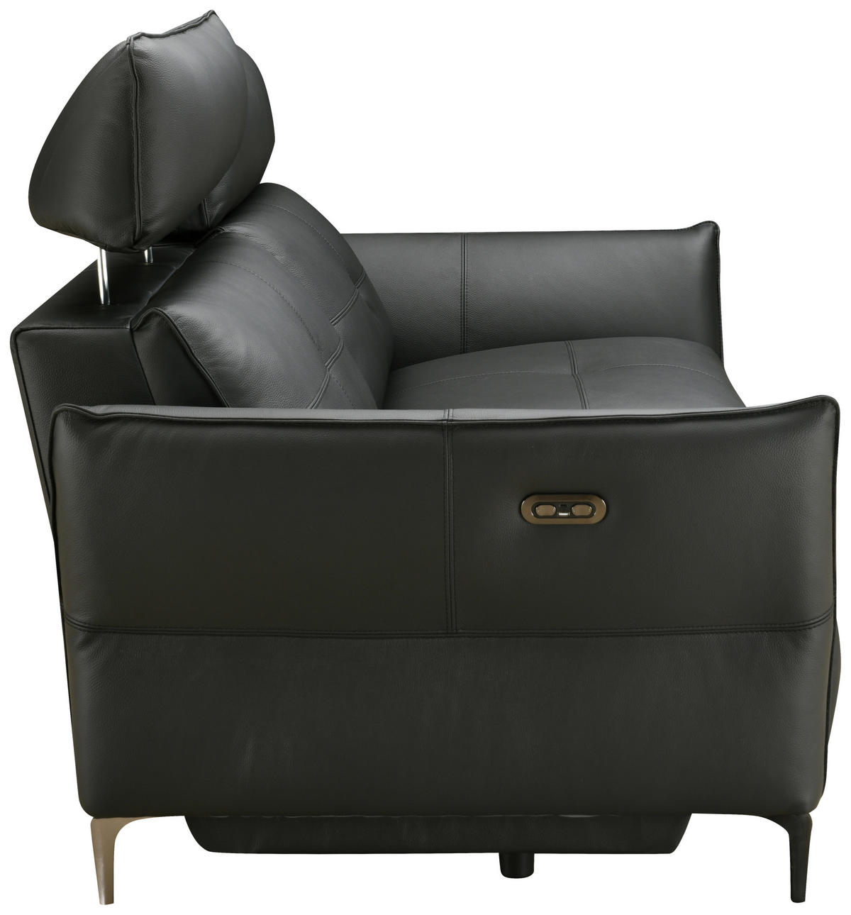 2-SITZER-SOFA Schwarz Echtleder  - Schwarz, Design, Leder/Metall (191/98/101cm) - Novel