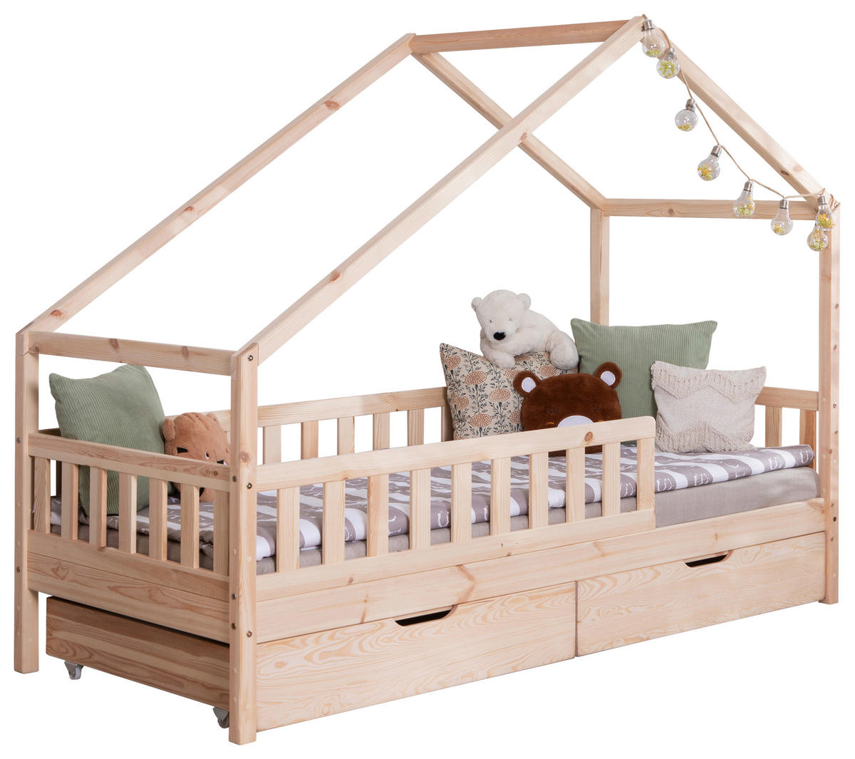 HAUSBETT Absturzsicherung, Rollrost, Bettkasten 120/200 cm  - Naturfarben, MODERN, Holz (120/200cm) - MID.YOU