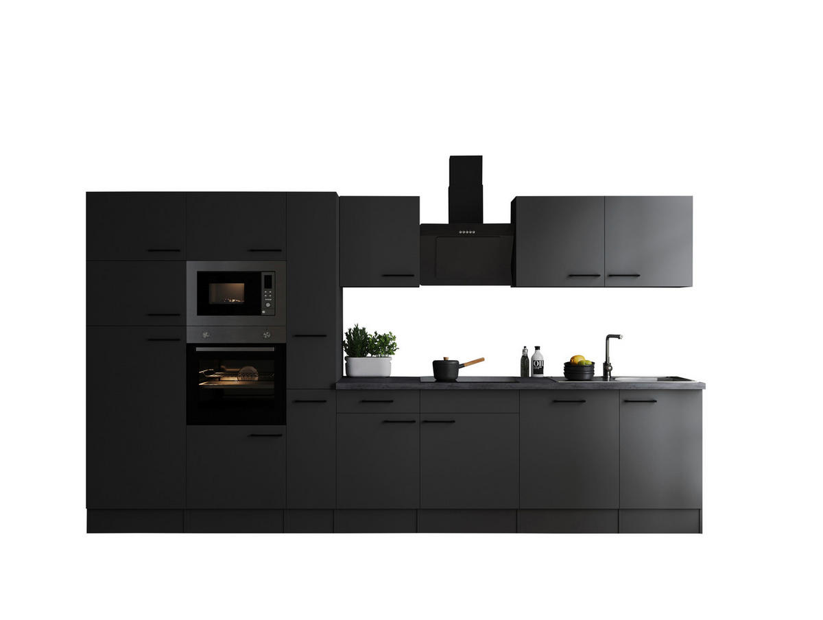 KÜCHENBLOCK 370 cm   in Dunkelgrau  - Dunkelgrau/Schwarz, Design, Holzwerkstoff/Metall (370cm) - Respekta