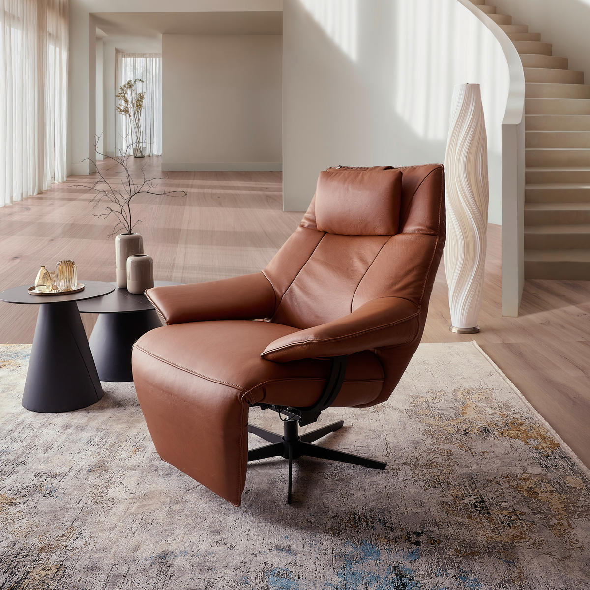 RELAXSESSEL in Leder Rostfarben  - Rostfarben/Beige, Design, Leder/Metall (92/79/82cm) - Dieter Knoll