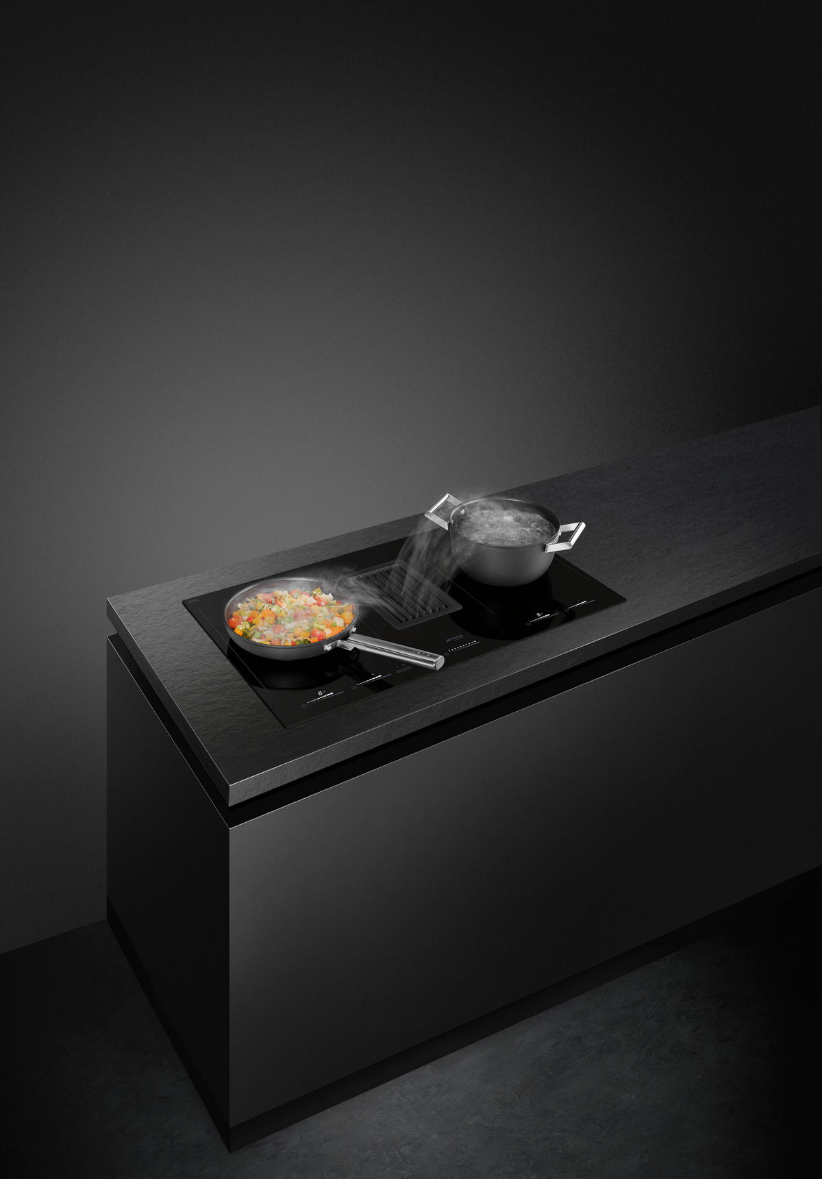 KOCHFELD-DUNSTABZUG-KOMBI HOBD682D1  - Schwarz, MODERN, Glas/Metall (83/21/52cm) - SMEG