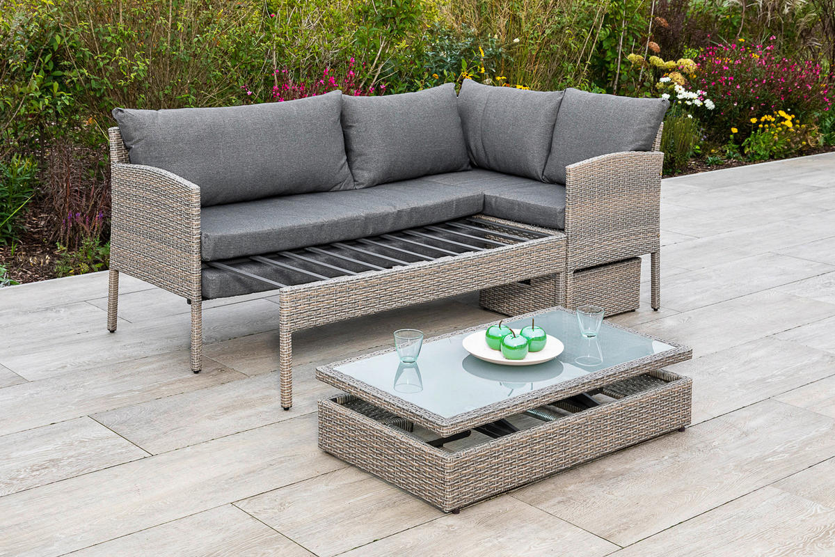 LOUNGEGARNITUR  190/113 cm  Stahl  - Beige, MODERN, Glas/Kunststoff (190/113cm) - Gardenson