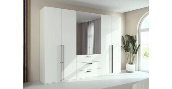 DREHTÜRENSCHRANK 301/235/61 cm,  in Weiß, 6-türig  - Chromfarben/Schwarz, Basics, Glas/Holzwerkstoff (301/235/61cm) - Novel